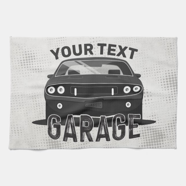 Linge De Cuisine Nom personnalisé Classic Muscle Garage Retro (Horizontal)