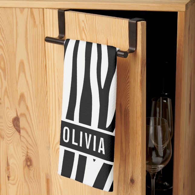 Linge De Cuisine Nom personnalisé classique Zebra Poster de animal  (Pliage en tiers)