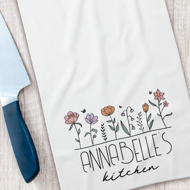 Linge De Cuisine Nom personnalisé Fleurs sauvages rétro (Créateur téléchargé)