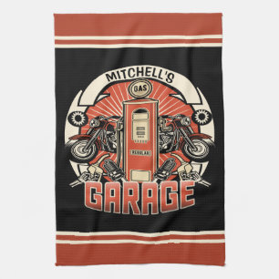 Linge De Cuisine Nom personnalisé Garage moto moto pompe à gaz rétr