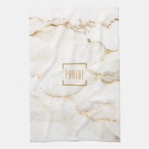 Linge De Cuisine Nom personnalisé Gold Effet Marbre Nom