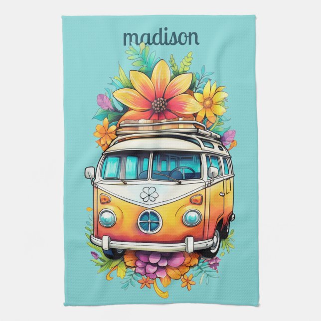 Linge De Cuisine Nom personnalisé Hippie Van (Vertical)