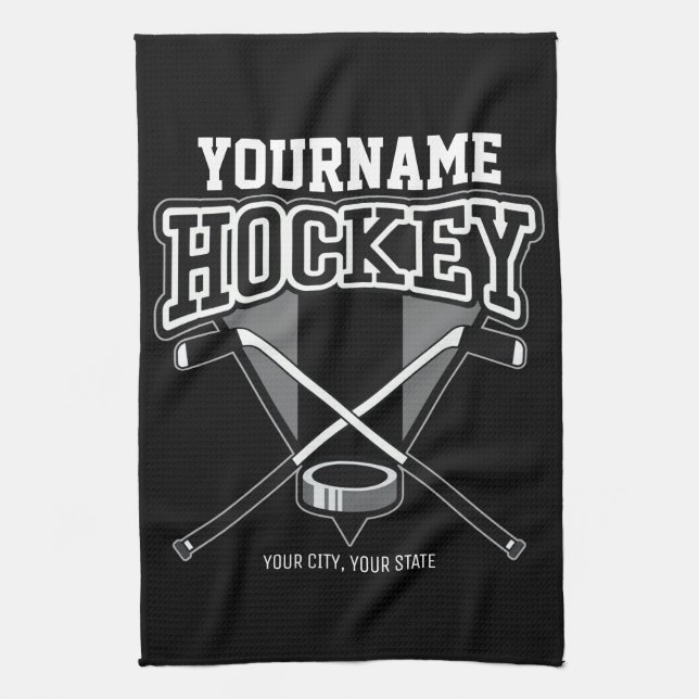 Linge De Cuisine NOM Personnalisé Joueur de hockey Stick Puck Team (Vertical)