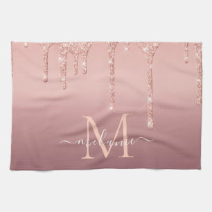 Linge De Cuisine Nom personnalisé Lettre Rose Parties scintillant o