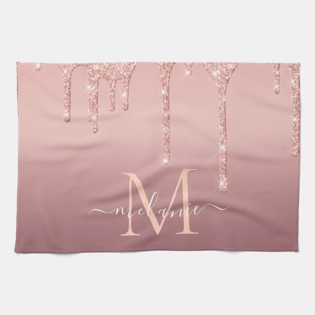Linge De Cuisine Nom personnalisé Lettre Rose Parties scintillant o (Horizontal)