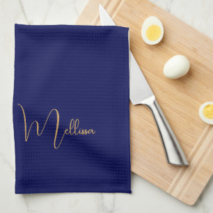Linge De Cuisine Nom personnalisé minimaliste bleu