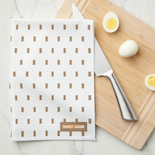 Linge De Cuisine Nom personnalisé monogramme carré points blanc bru