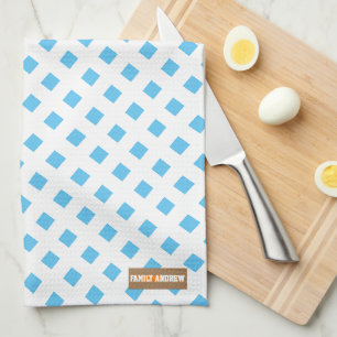 Linge De Cuisine Nom personnalisé monogramme diamants blanc bleu él