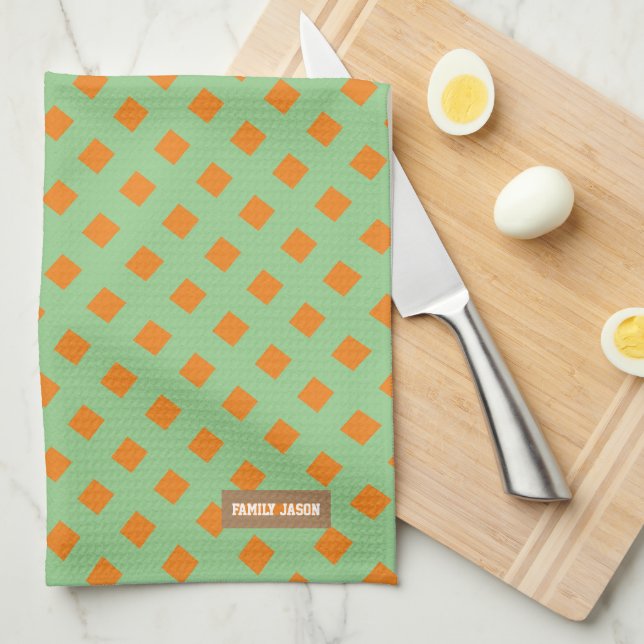 Linge De Cuisine Nom personnalisé monogramme moderne motif vert ora (Quart Plié)