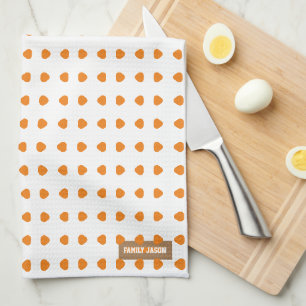 Linge De Cuisine Nom personnalisé monogramme pois blanc orange chic