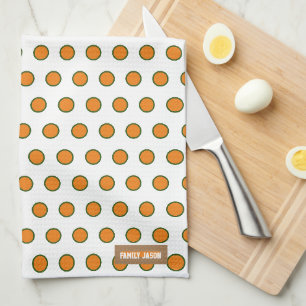 Linge De Cuisine Nom personnalisé monogramme pois blanc orange vert