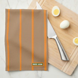 Linge De Cuisine Nom personnalisé monogramme rayures brun orange él