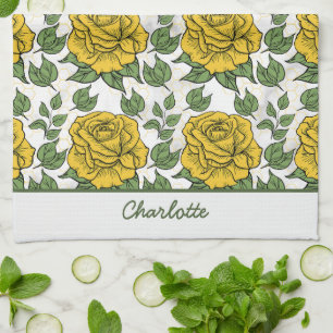 Linge De Cuisine Nom personnalisé motif floral jaune transparent