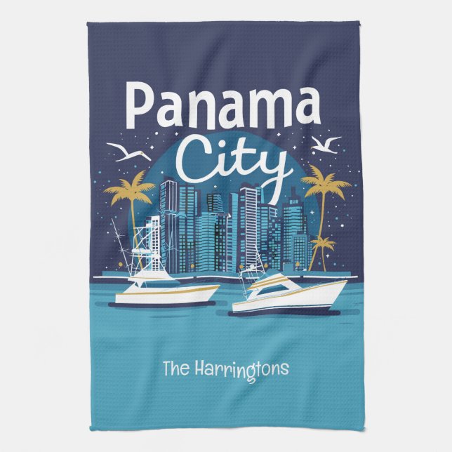 Linge De Cuisine Nom personnalisé Panama City (Vertical)