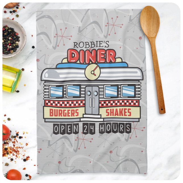 Linge De Cuisine NOM Personnalisé Retro les années 50 Diner Signé C (Créateur téléchargé)