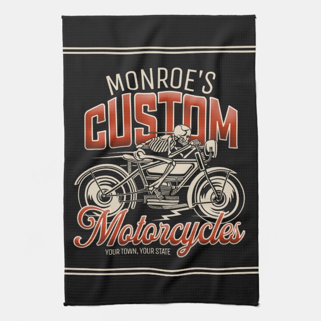 Linge De Cuisine Nom personnalisé Skeleton Motorcycle Boutique (Vertical)