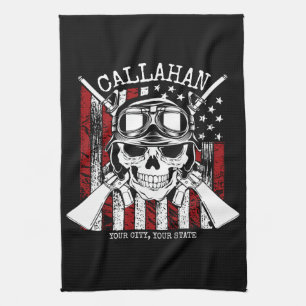 Linge De Cuisine NOM personnalisé Soldat Crâne Double Armes USA Dra