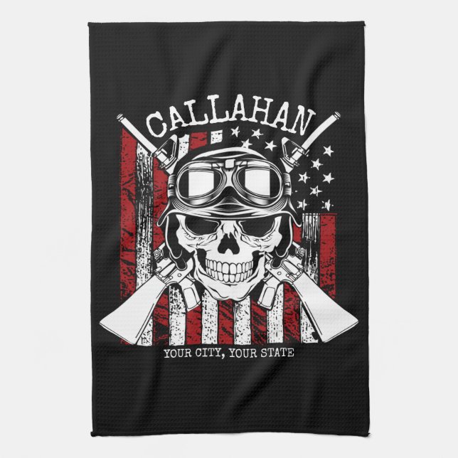 Linge De Cuisine NOM personnalisé Soldat Crâne Double Armes USA Dra (Vertical)