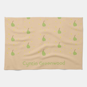 Linge De Cuisine Nom personnalisé vert poire motif brun