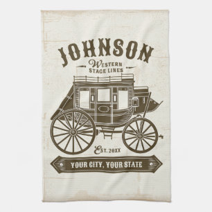 Linge De Cuisine NOM PERSONNALISÉ Vieux Western Stagecoach Carriage