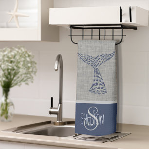 Linge De Cuisine Nom personnel Nautical Whale Tail Art
