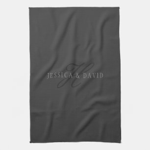Linge De Cuisine Noms et monogrammes élégants Gris foncé et gris