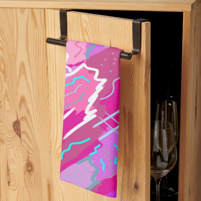 Linge De Cuisine Nostalgie des années 90 Pop Art en Magenta (Pliage en tiers)