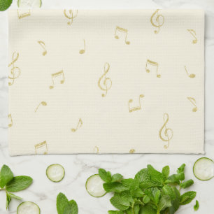 Linge De Cuisine Notes de musique crème or  