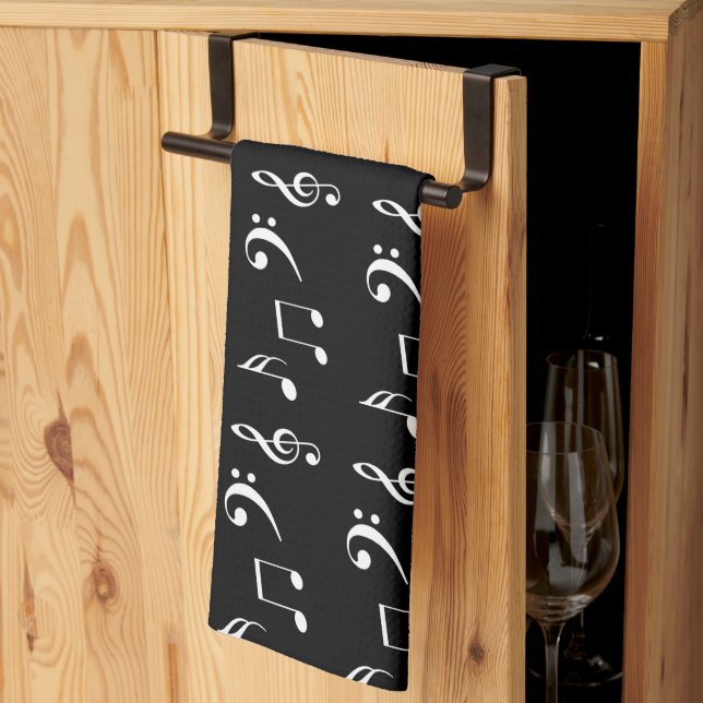Linge De Cuisine Notes musicales en noir et blanc Musicien (Pliage en tiers)