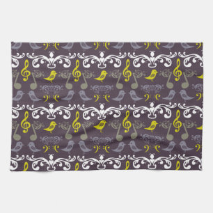 Linge De Cuisine Notes musicales et oiseaux