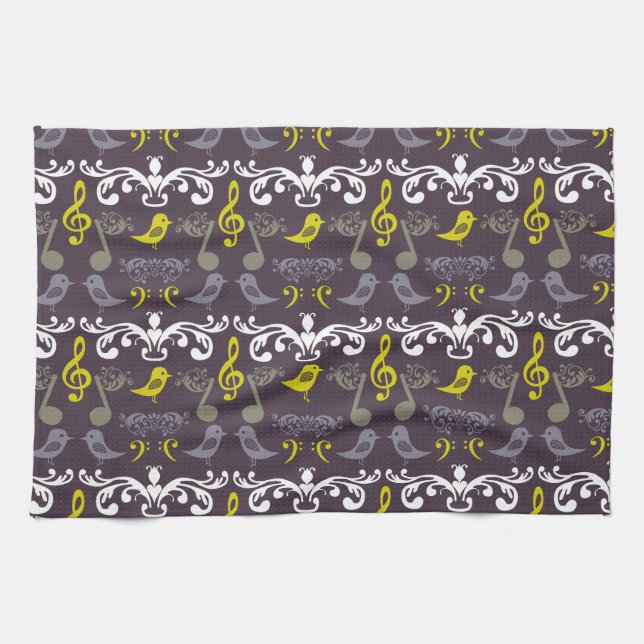 Linge De Cuisine Notes musicales et oiseaux (Horizontal)