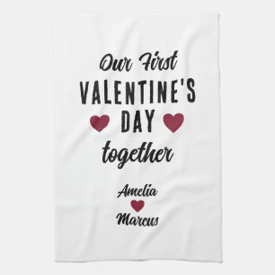 Linge De Cuisine Notre première Saint Valentin Ensemble Coeurs roug