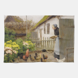 Linge De Cuisine Nourrissant les Poules (par H.A. Brendekilde)