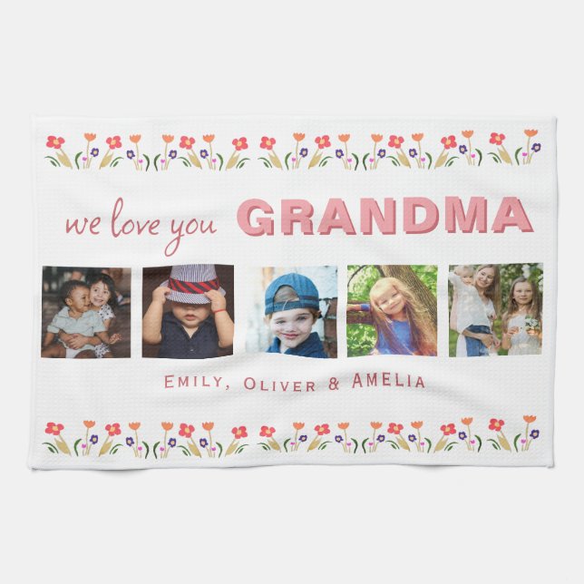 Linge De Cuisine Nous vous aimons Grandma Flowers 5 Photos Keepsaké (Horizontal)