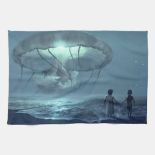 Linge De Cuisine Nuage de méduse éclatant sur la plage de l'océan b