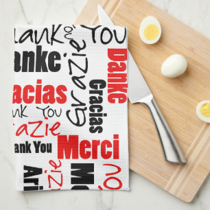 Linge De Cuisine Nuage de Merci noir rouge