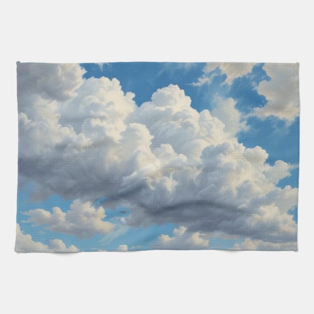 Linge De Cuisine Nuages blancs et ciel bleu clair (Horizontal)