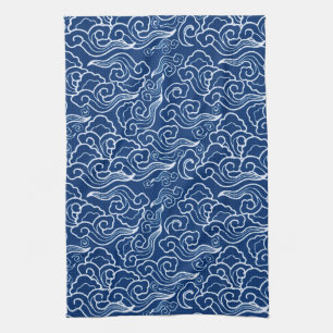 Linge De Cuisine Nuages japonais vintages, bleu et blanc de cobalt