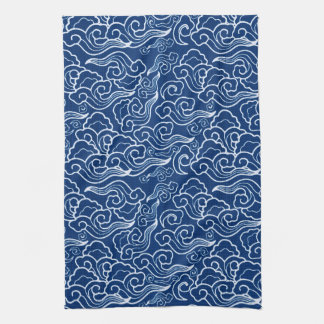 Linge De Cuisine Nuages japonais vintages, bleu et blanc de cobalt