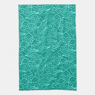 Linge De Cuisine Nuages japonais vintages, Turquoise et Aqua