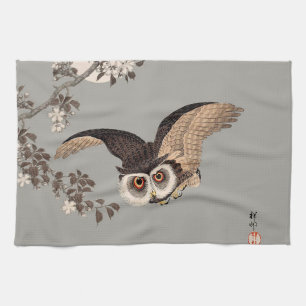 Linge De Cuisine Nuit Japonaise Chouette Lune Bois Coupe Flying Nig