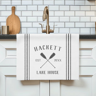 Linge De Cuisine Oars rustiques gris et blanc Personnalisé Lake Hou