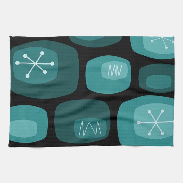 Linge De Cuisine Oblongs modernes du milieu du siècle Noir Turquois (Horizontal)