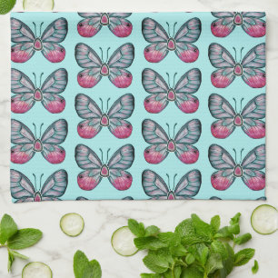 Linge De Cuisine Octobre Turquoise Verre Papillon Motif Design