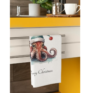 Linge De Cuisine Octopus de Noël, personnalisable