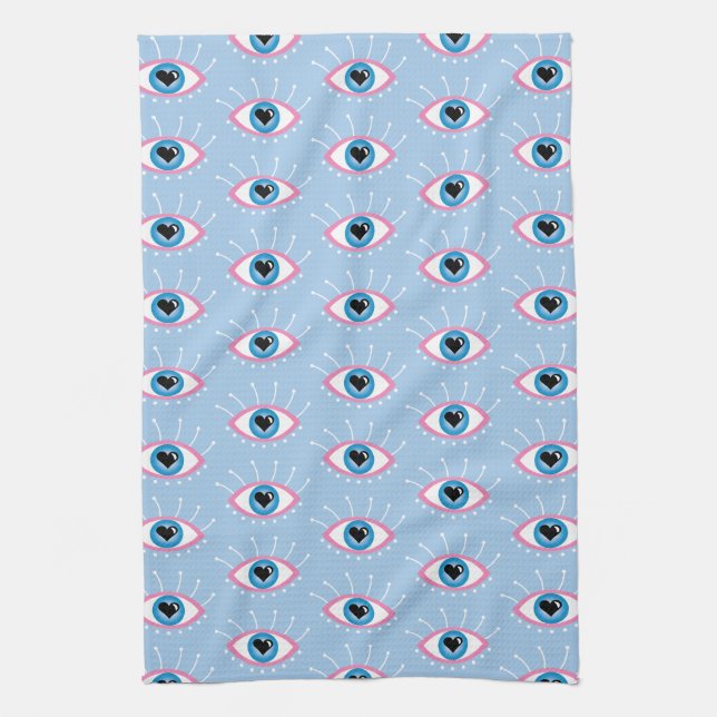 Linge De Cuisine Oeil mal grec avec cils rose bleu (Vertical)