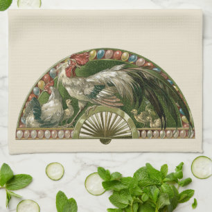 Linge De Cuisine Œufs de Pâques avec Poules, Art Nouveau Vintage