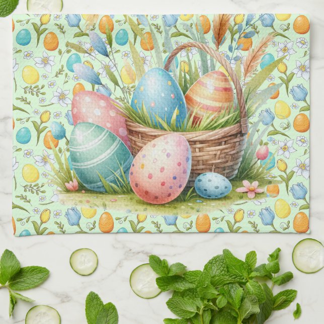 Linge De Cuisine Oeufs de Pâques et fleurs (Plié)
