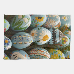 Linge De Cuisine Oeufs de pâques peints par bleu