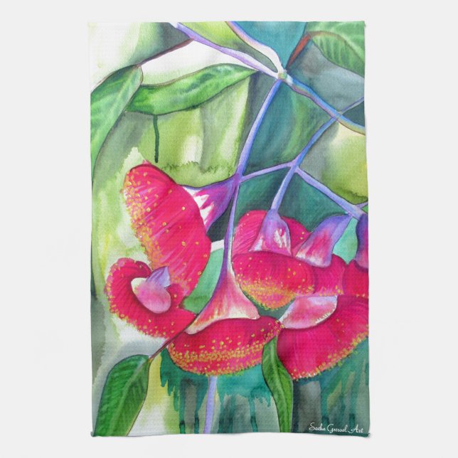 Linge De Cuisine OEuvre d'aquarelle à fleurs rouges australiennes (Vertical)